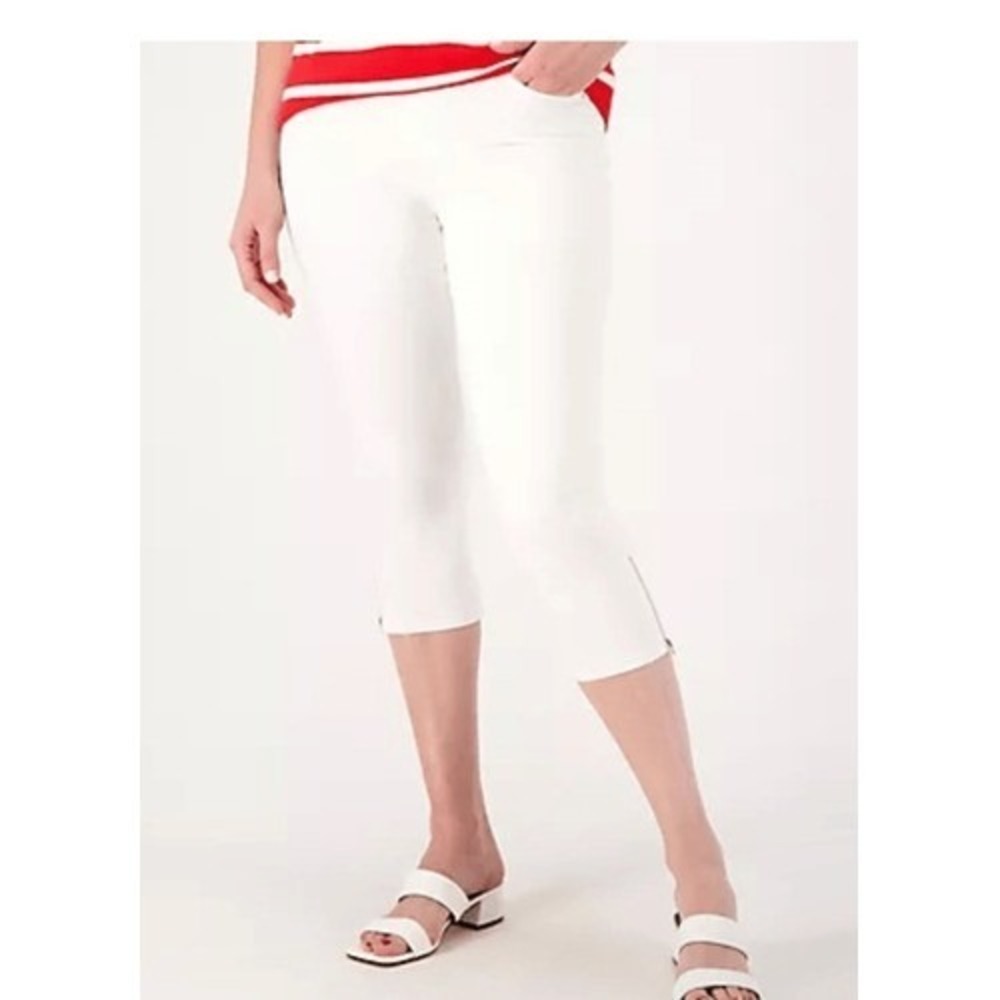 Laurie Felt Womens Wave Denim 5-Pocket Capri White Zipper Detail NWT Size 14 - Picture 2 of 3